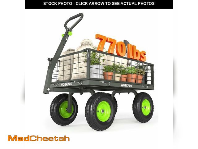 Lot 74-13932159 - WORKPRO Large Heavy Duty Garden Cart 770 lb, 2-in-1 Convertible Utility Wagon with Removable Sides, ...