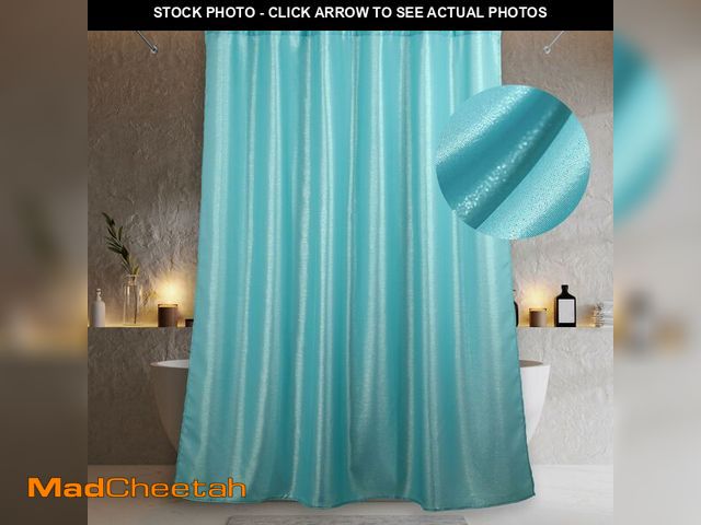 Lot 74-12716104 - Popkozzi Aqua Blue Long Shower Curtain: 78 Inch Turquoise Teal Glitter Sparkle Bling Shiny Fabric De...