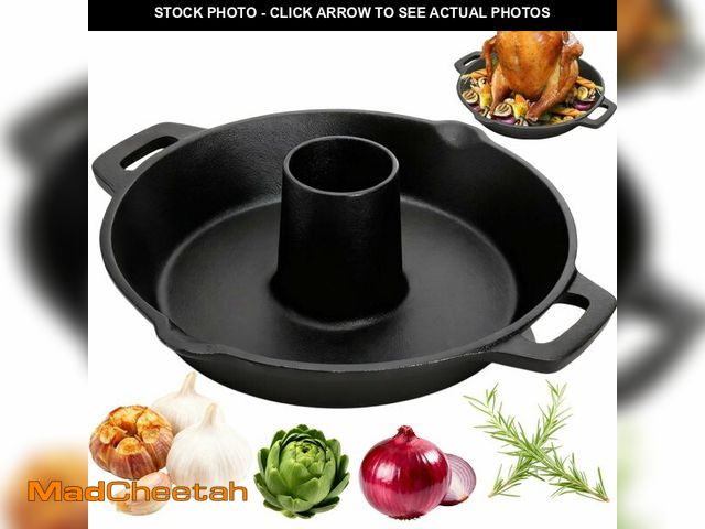 Lot 74-14294126 - Acshio Cast Iron Chicken Roaster, Beer Can Chicken Holder Turkey Fryer with Roasting Pan, Poultry Ro...