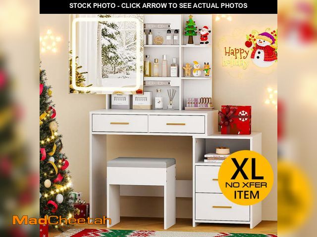 Lot 74-12890684 - Ktaxon Lighted Makeup Vanity Table Set, Dressing Table with Sliding Mirror, Vanity Desk , White - UN...