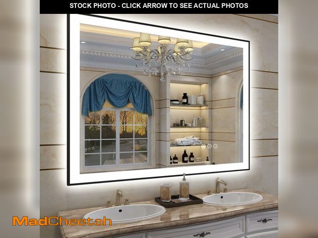 Lot 74-12822481 - SMIROR 44x 36 Led Bathroom Mirrors with Black Trim, Lighted Vanity Mirrors for Wall, 3 Colors, Dimma...