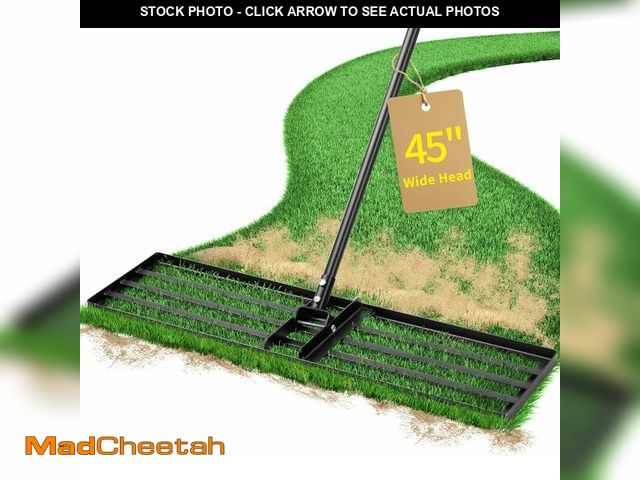 Lot 74-14077231 - Jardineer 45 Inch Heavy Duty Lawn Leveling Rake, 72 Inch Long Handle Yard Leveler for Grass Soil, Gr...