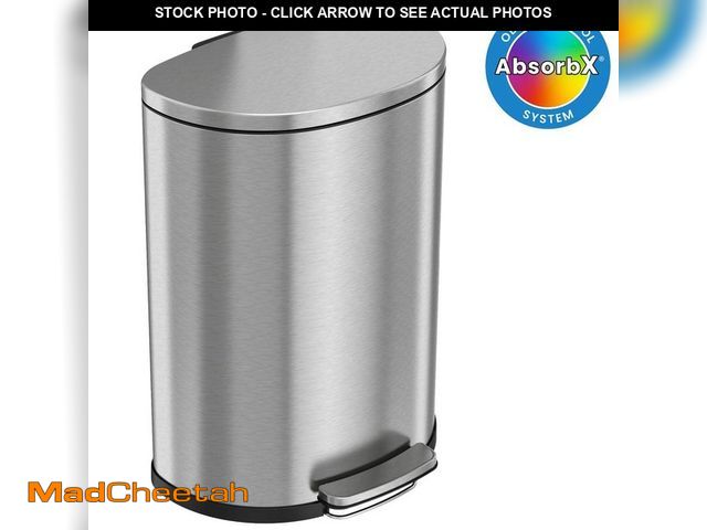 Lot 74-12678909 - 13.2 Gal. / 50 Liter Stainless Steel SoftStep Semi-Round Household Metal Trash Can with Odor Filter ...