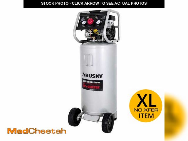Lot 74-14467956 - Husky 27 Gal.165 PSI Vertical Electric Oil-Free Quiet Auto/Workshop Air Compressor with Dual Gauges ...