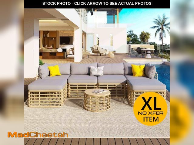 Lot 74-12465310 - *SEE DETAILS* Polibi 7-Piece Brown Wicker Frame Outdoor Patio Conversation Sectional Seating Set wit...