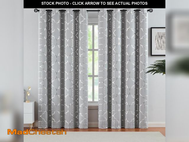Lot 74-12219853 - Purainbow Grey Blackout Curtain Panels for Bedroom 84" Silver Foil Moroccan Metallic Print Energy Ef...