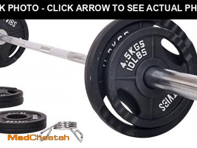 Lot 74-12489351 - Signature Fitness Cast Iron Olympic 2-Inch Weight Plates Including 7FT Olympic Barbell, 130-Pound Se...