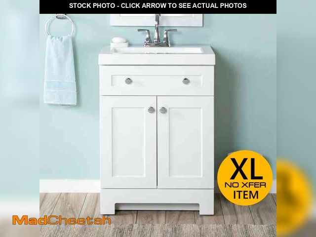 Lot 74-14392631 - (MISSING KNOBS) Glacier Bay Everdean 25 in. Single Sink White Freestanding Bath Vanity with White Cu...