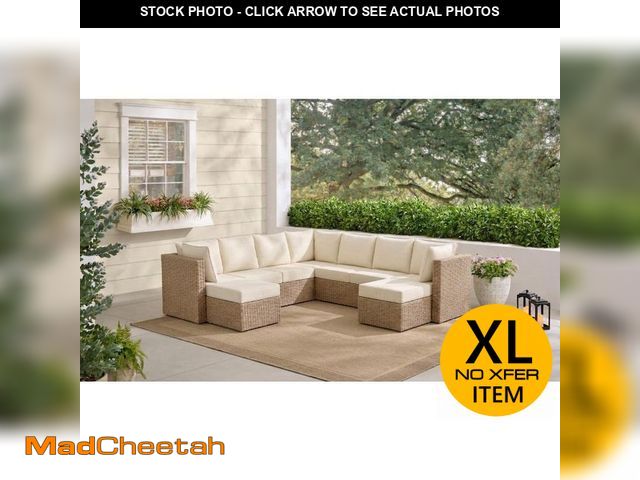 Lot 74-14221782 - Hampton Bay Crystal Ridge Wicker Outdoor 9-Piece Modular Sectional Sofa Set with Almond CushionGuard...