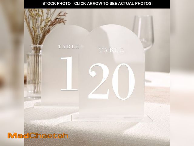 Lot 74-12847784 - UNIQOOO Frosted Arch Wedding Table Numbers with Stands 1-20, 5x7" Acrylic Display Signs and Holders,...