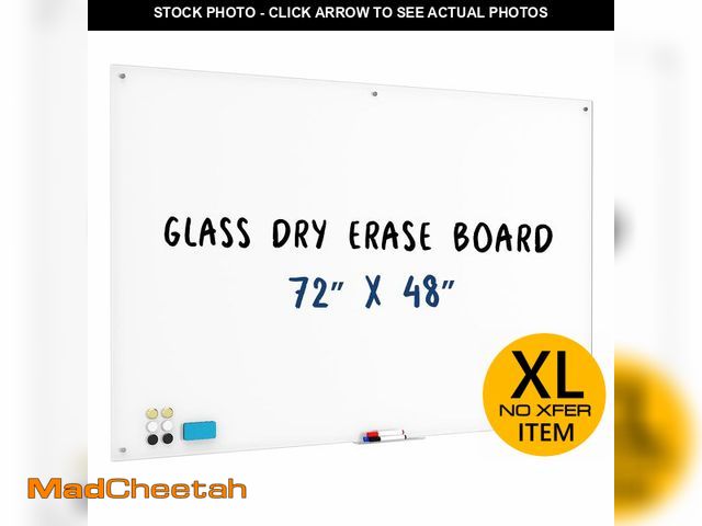 Lot 74-13120584 - Lumspax Large Glass Whiteboard, Enhanced Magnetism Glass Dry Erase Board for Wall, 72" x 48" Magneti...