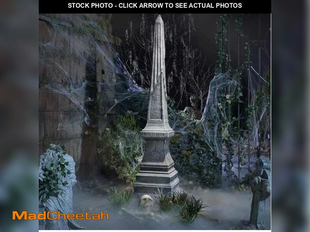 Lot 74-12772384 - Home Depot Halloween 8 Ft. Grave &amp; Bones Obelisk Tombstone Cemetery - UNUSED