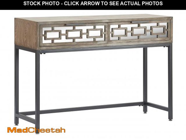 Lot 74-12272789 - Tommy Hilfiger Hayworth Console Table with Mirrored Drawers, Contemporary Weathered Wood Storage Cab...
