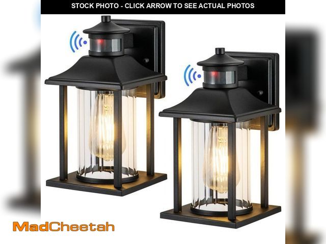 Lot 74-12551125 - 1-Light Matte Black Motion Sensing Dusk to Dawn Non-Solar Outdoor Wall Lantern Sconce with Clear Str...