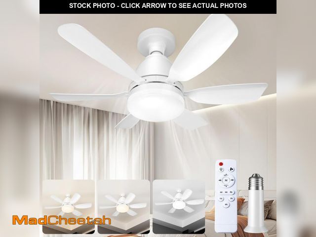 Lot 74-12305902 - Ealken Socket Fan Light Ceiling Fans with Lights and Remote, Dimmable LED 3 Colors 3000K-6500K, 1556...