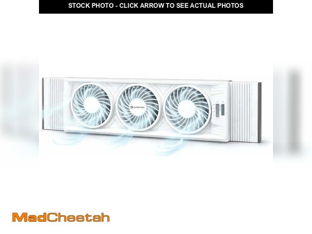 Lot 74-14370373 - Comfort Zone Triple Window Fan with Adjustable Thermostat | 3-Speed High-Velocity Cooling | Horizont...