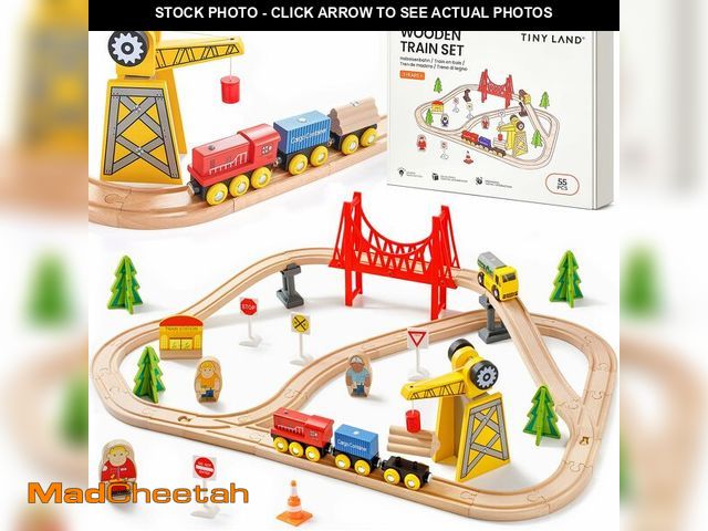 Lot 74-14153796 - Tiny Land 55PCS Wooden Train Set - Compatible with Major Brand Tracks, Educational Toy for Toddlers ...