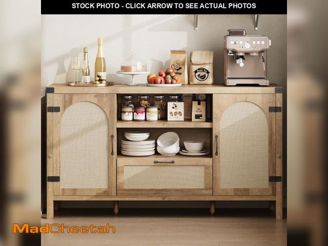 Lot 74-12539995 - IDEALHOUSE 47.2" Buffet Cabinet with Storage, Farmhouse Kitchen Sideboard with Drawer, Rattan Coffee...