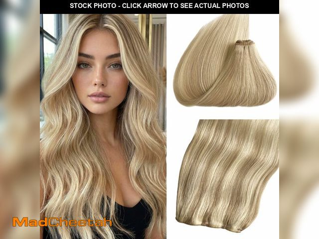 Lot 74-14213363 - Sew in Hair Extensions 24 Inch 120g Human Hair #16 Light Blonde with #22 Golden Blonde Highlight Wef...