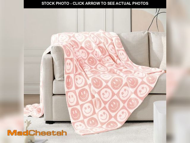 Lot 74-12719020 - WRENSONGE Checkered Throw Blanket Blossom Smiling Face Soft Cozy Fluffy Warm Hand Made Throw Blanket...