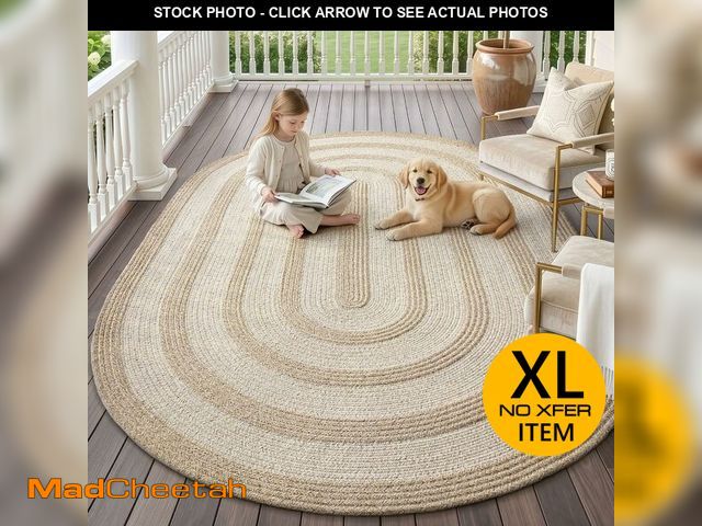 Lot 74-13791573 - DEXI Jute Area Rug Natural Fiber 6x9 Oval, Woven Braided Durable Farmhouse Design Rugs for Living Ro...