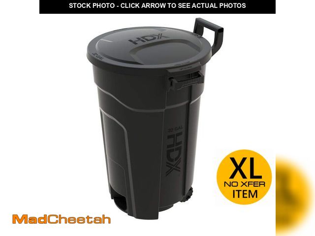 Lot 74-14242975 - *MISSING LID* HDX 32 gal. Black Heavy Duty Outdoor Trash Can with Wheels and Domed Lid *MISSING LID*...