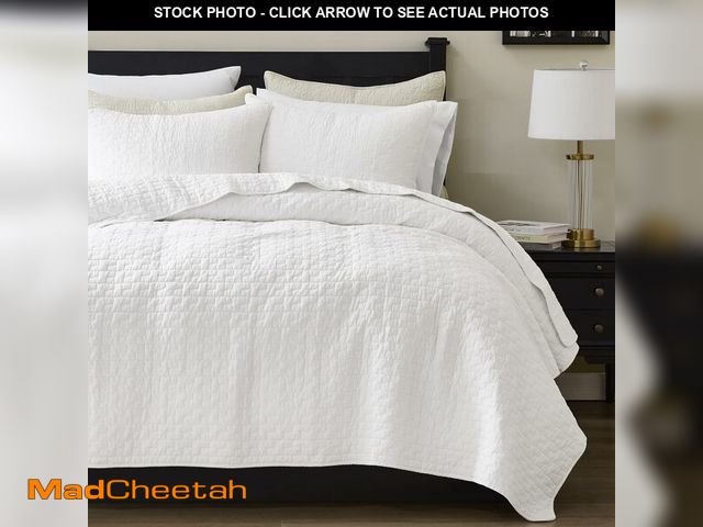 Lot 74-14383833 - palassio White 100% Cotton Quilt California Cal King Size Bedding Sets with 2 Pillow Shams, Textured...