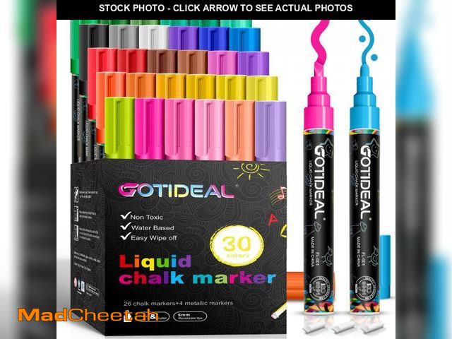 Lot 74-11550624 - GOTIDEAL Liquid Chalk Markers, 30 colors Premium Window Chalkboard Neon Pens, Including 4 Metallic C...
