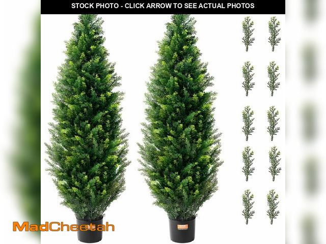 Lot 74-13734066 - VEVOR Artificial Topiary Cedar Tree, 48 inch Tall (2 Pieces), with Extra Leaves &amp; Pot Faux Everg...