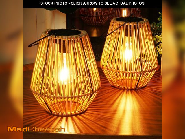 Lot 74-14427266 - Homemory 2 Pack Rattan Lantern Solar Outdoor Waterproof Hanging Lights - UNUSED