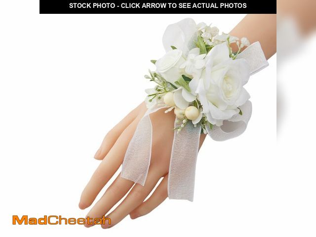 Lot 74-13627612 - Meldel White Wrist Corsage for Women Bride Bridesmaids Wedding, Set of 6, Artificial Rose Corsages W...