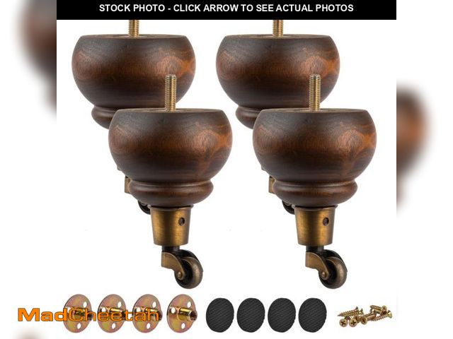 Lot 74-11557422 - TCHOSUZ 6 inch / 14cm Wooden Furniture Legs with Casters Wheels, Pack of 4 Classic Glaze Solid Wood ...