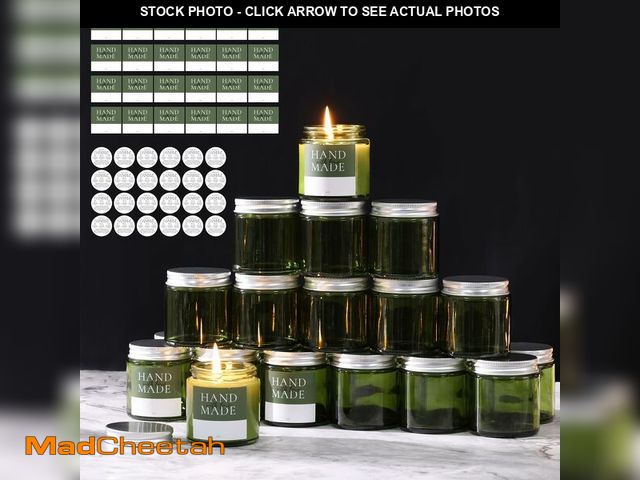 Lot 74-12714105 - LETINE 24 Pack 4 oz Green Glass Jars with Silver Lids for Candle Making | Glass Candle Jars with Lid...