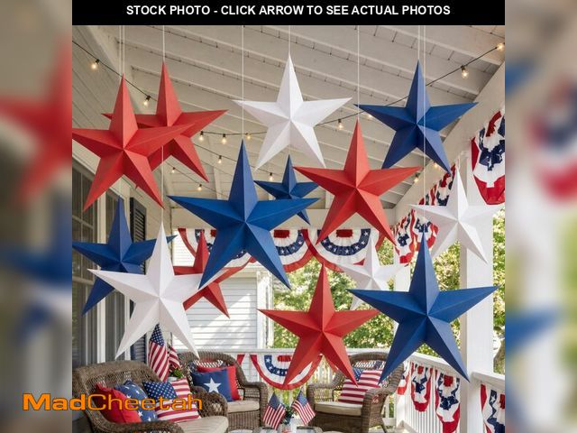 Lot 74-14333636 - Engrowtic 18 Pcs 12'' 3D Large Patriotic Paper Stars Hanging Decorations 4th of July Red White and B...