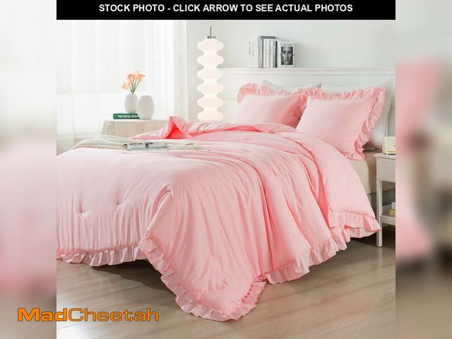 Lot 74-14585805 - (SMALL STAIN) Queen Comforter Set Pink, 3 Pieces Ruffle Bedding Comforter Set for Queen Size Bed, Al...