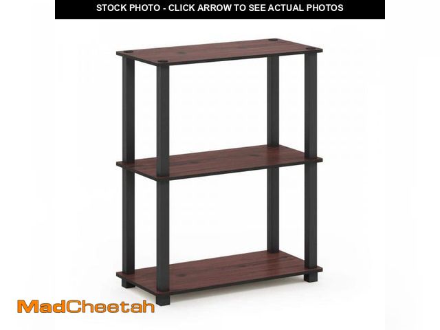 Lot 74-12424689 - Furinno 29.6 in. Tall Dark Cherry/Black 3-Shelves Etagere Bookcases - UNUSED