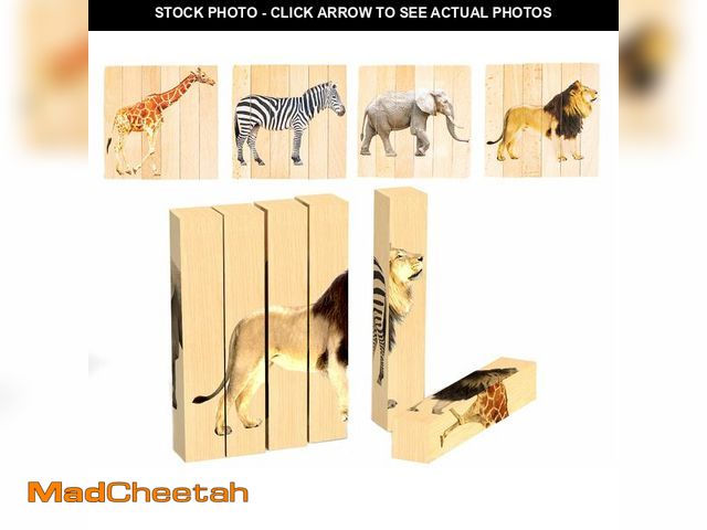 Lot 74-13956066 - Wooden Animal Chunky Puzzles for Toddlers 2+ Years - Montessori 4 in 1 Safari Animal Block Puzzle To...