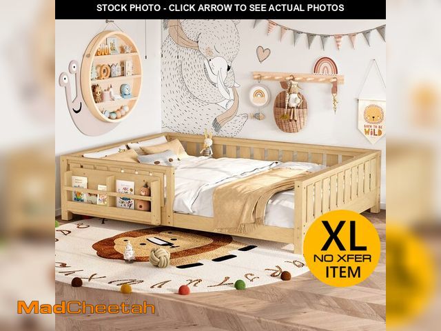 Lot 74-13638464 - Bellemave Light Natural Montessori Floor Bed with Fence and Slats, Queen Size Montessori Floor Bed w...