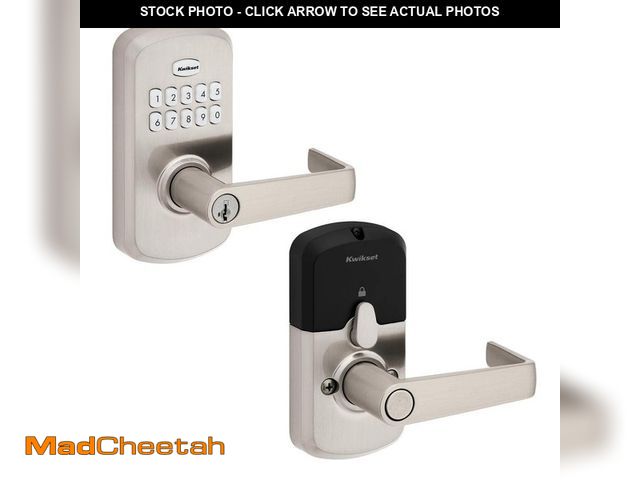 Lot 74-12553204 - Kwikset SmartCode 955 Satin Nickel Light Commercial Electronic Keypad Deadbolt with Kingston Handle ...