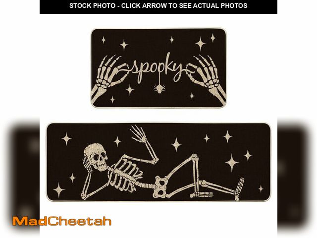 Lot 74-12709416 - Artoid Mode Spooky Skeleton Spider Bone Black Halloween Kitchen Mats Set of 2, Black Home Decor Low-...