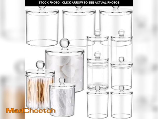 Lot 74-12329087 - Meanplan 6 Pack Acrylic Holder Dispenser Plastic Apothecary Jars with Lids for Cotton Ball, 10/22/39...