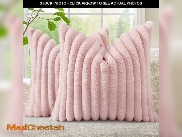 Lot 74-12452478 - decorUhome Faux Fur Throw Pillow Covers 20x20 Set of 2, Decorative Soft Plush Striped Neutral Couch ...
