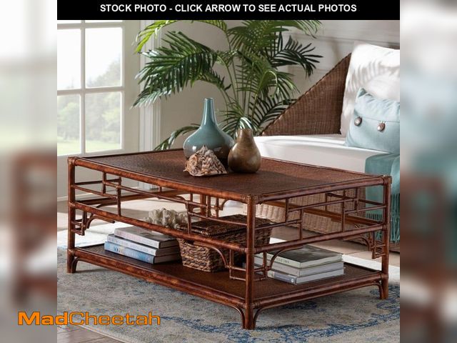 Lot 74-13690573 - bali &amp; pari Sebalio 41.9 in. Marbled Tortoise Brown Rectangle Rattan/Wicker Coffee Table - USED