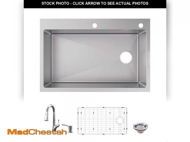 Lot 74-12425274 - Glacier Bay Dolancourt Tight Radius 33 in. Drop-In Single Bowl 18 Gauge Stainless Steel Kitchen Sink...