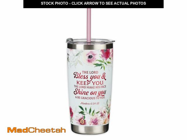 Lot 74-14295697 - Christian Art Gifts Stainless Steel Double-Wall Vacuum Insulated Tumbler w/Straw &amp; Lid 18 oz Pin...