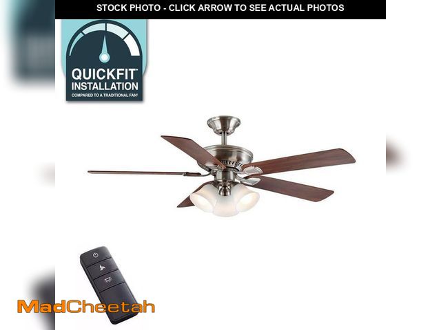 Lot 74-12672743 - (MISSING REMOTE) Hampton Bay Campbell 52 in. Indoor LED Brushed Nickel Ceiling Fan with Light Kit, D...