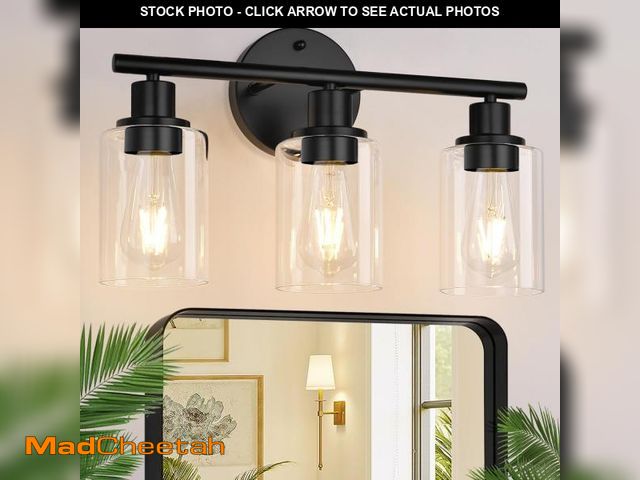 Lot 74-12315725 - Zarbitta 3-Light Bathroom Light Fixtures, Black Modern Vanity Lights with Clear Glass Shade, Bathroo...