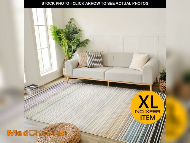 Lot 74-12898174 - RUG BRANCH Nomad 7'x10' (Exact Size: 6'7" x 9'6") Striped Indoor Area Rug, Beige Blue, Modern - Livi...