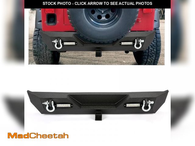 Lot 74-12243421 - ECOTRIC Rear Bumper Compatible With 1987-2006 Jeep Wrangler YJ TJ w/ 2 LED Lights &amp; 2" Hitch Rec...