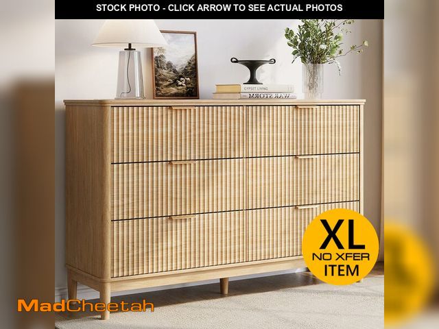 Lot 74-13638134 - LINSY Fluted 6 Drawer Dresser for Bedroom, 54" Wide Mid-Century Modern Tall Chest of Drawers, Deep S...